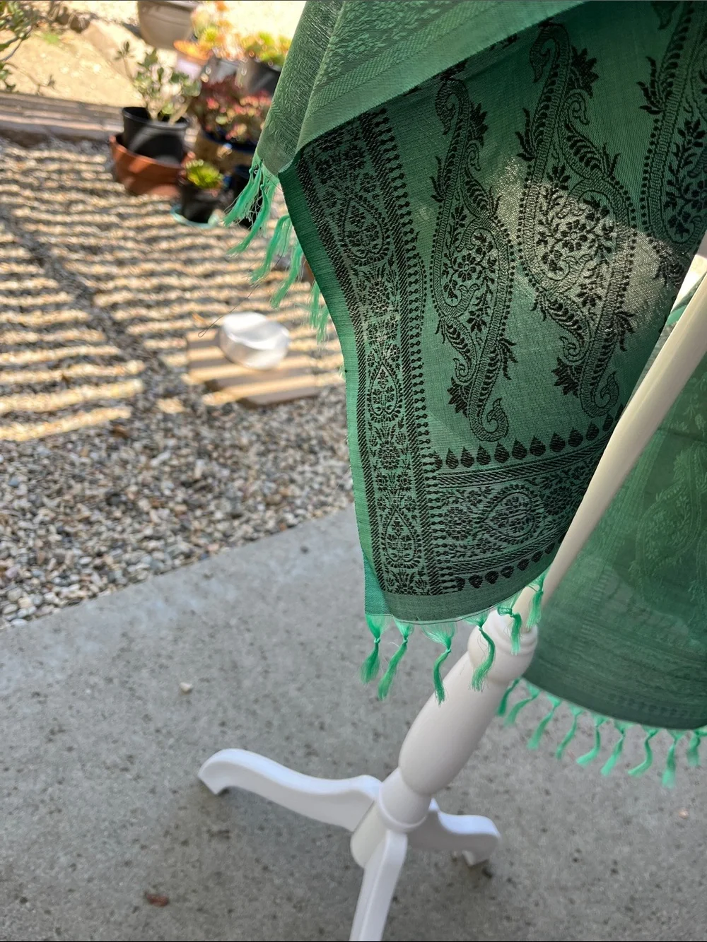 NWOT Silk India Teal Wrap Scarf Flowy with Fringe